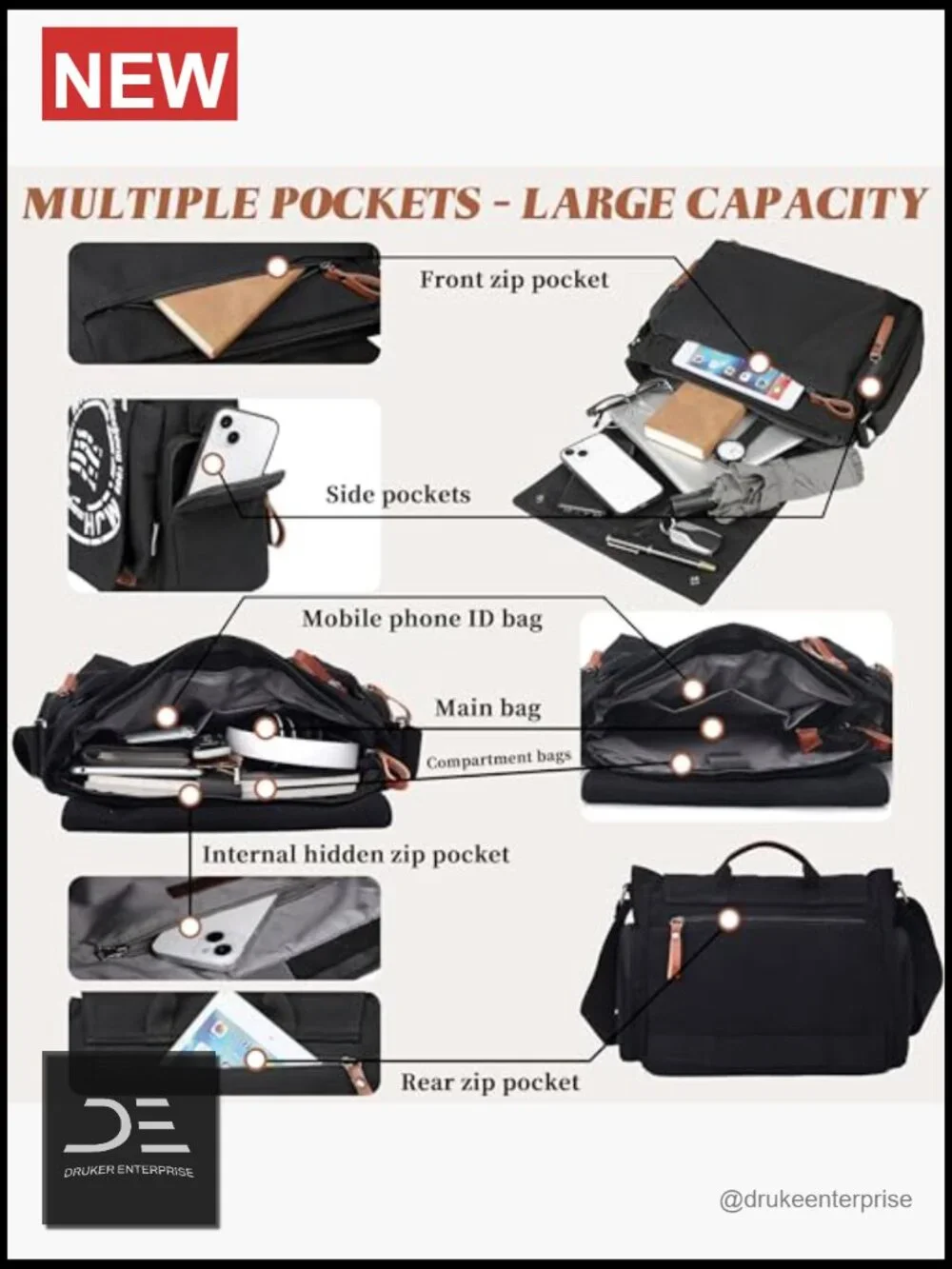Canvas Messenger Bag for Men Travel Shoulder Laptop 13.5